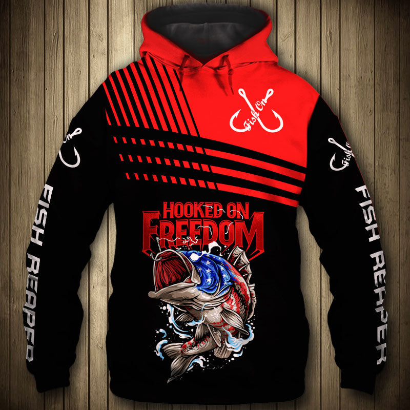 Awesome hoodie 3D ALL Print Bass Fishing Hooked On Freedom -Men and Women Zip Hoodies- ND007