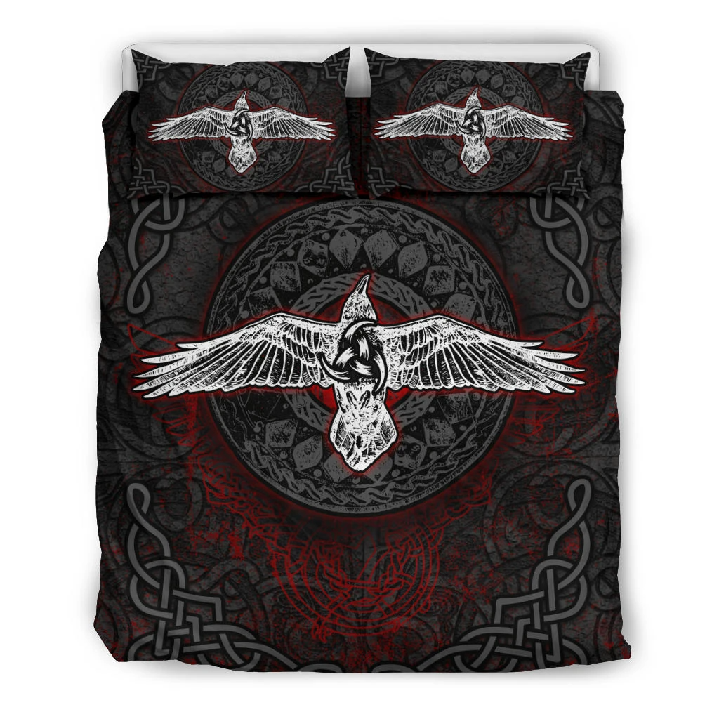Awesome Hoodied 3D all over print Viking Bedding Set,  Raven Center Bedding Sets NQBS0033