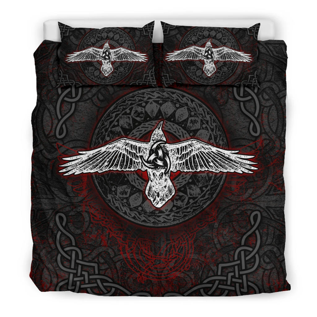 Awesome Hoodied 3D all over print Viking Bedding Set,  Raven Center Bedding Sets NQBS0033