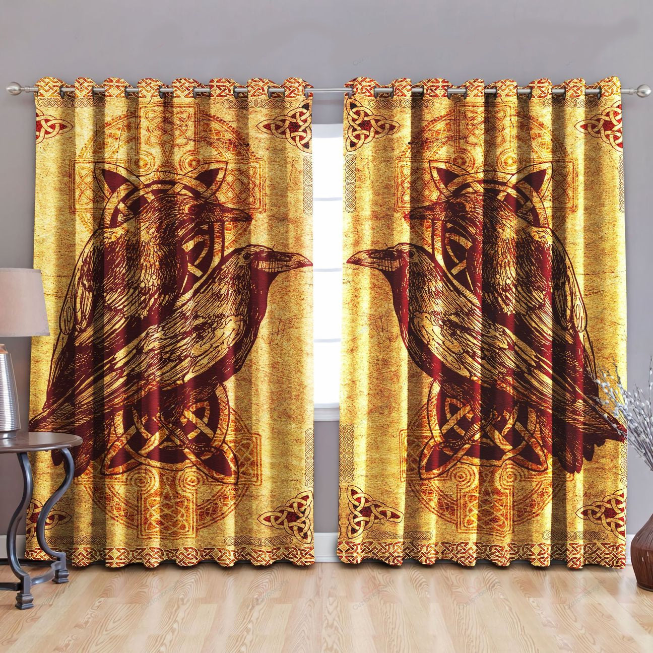 Awesome hoodied Raven Viking Art Printed 3D Grommet Window Curtains NQC0029