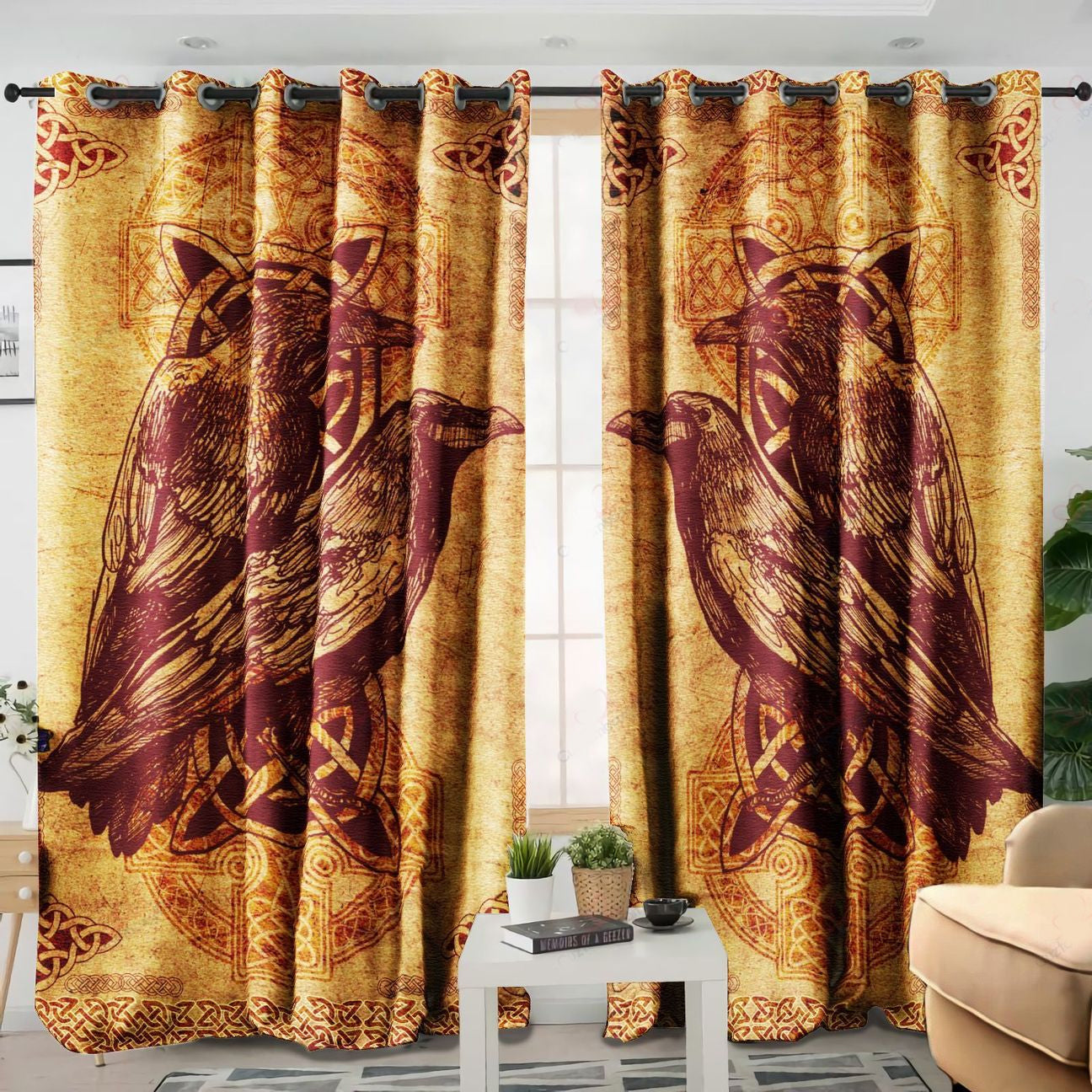 Awesome hoodied Raven Viking Art Printed 3D Grommet Window Curtains NQC0029