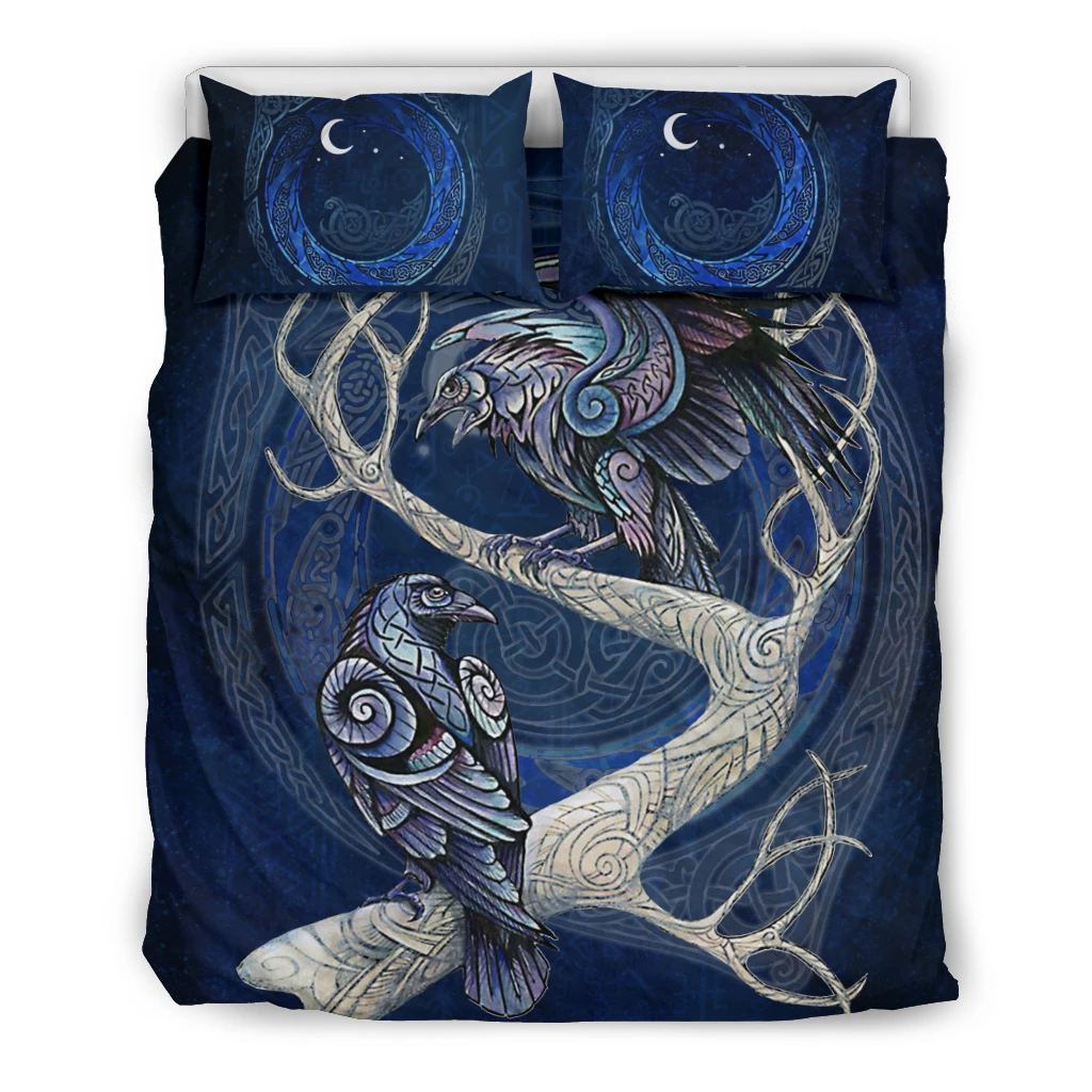 Awesome Hoodied 3D all over print Viking Bedding Set, Ravens Bedding Sets NQBS0026