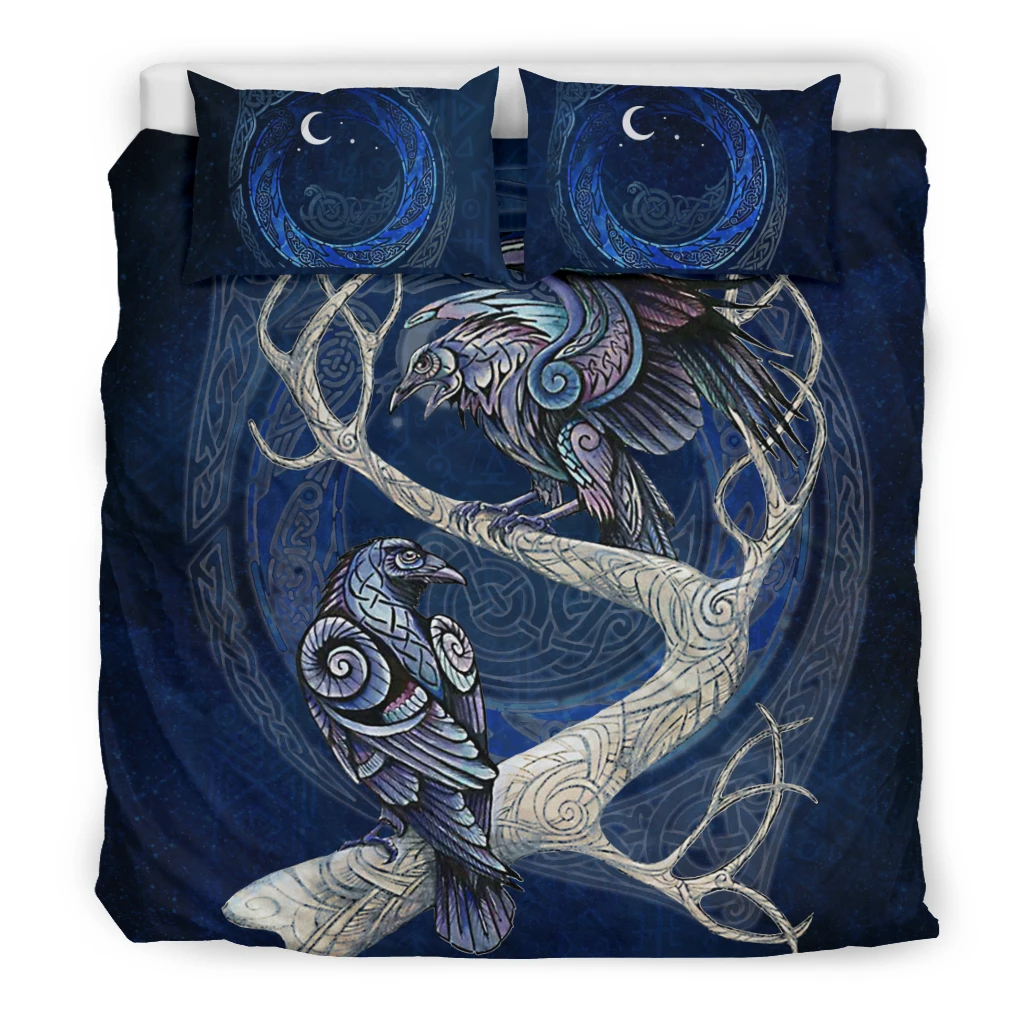 Awesome Hoodied 3D all over print Viking Bedding Set, Ravens Bedding Sets NQBS0026
