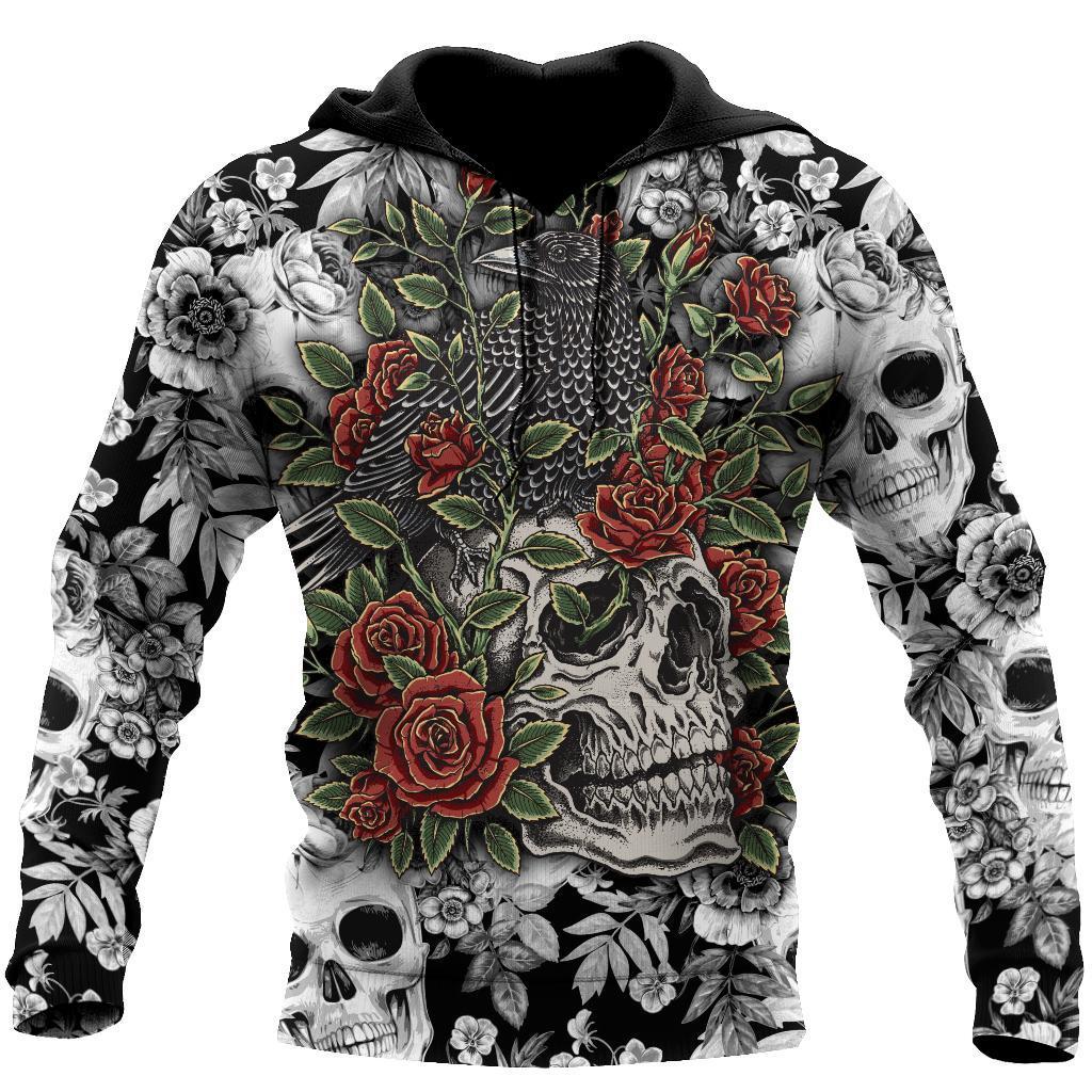 All Over Print Rose Red Skull for Men and Women, T-Shirt, Zip Hoodies, Sweatshirt HBC0070