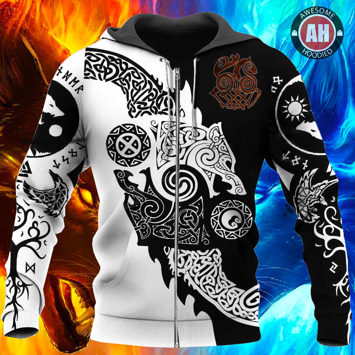 Awesome hoodie 3d all print SKOLL AND HATI VIKING for Men and Women, T-Shirt, Zip Hoodies, Sweatshirt NQ0053