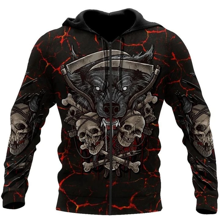 Awesome hoodie 3d all print SKULLS WITH WOLF for Men and Women, T-Shirt, Zip Hoodies, Sweatshirt NQ299