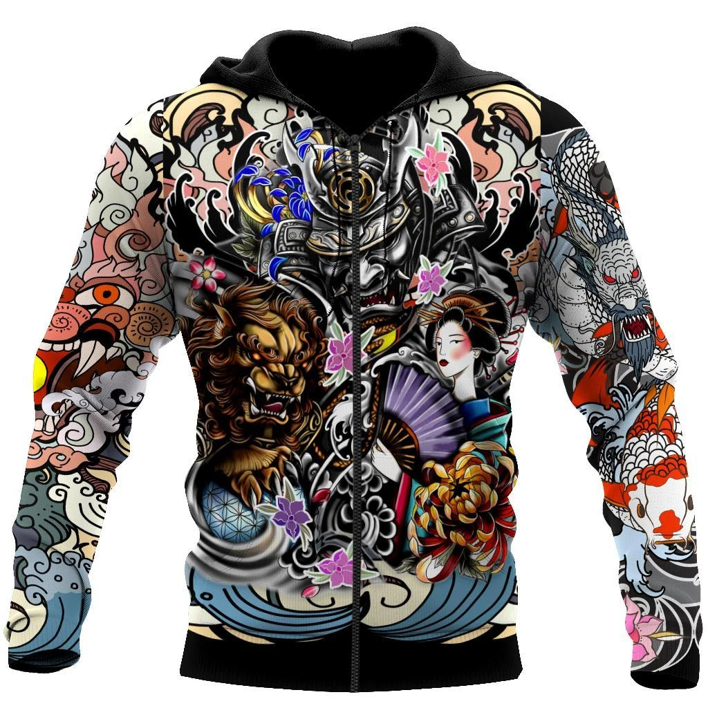 Awesome hoodie 3d all print Samurai Geisha and Lion for Men and Women, T-Shirt, Zip Hoodies, Sweatshirt NQ130