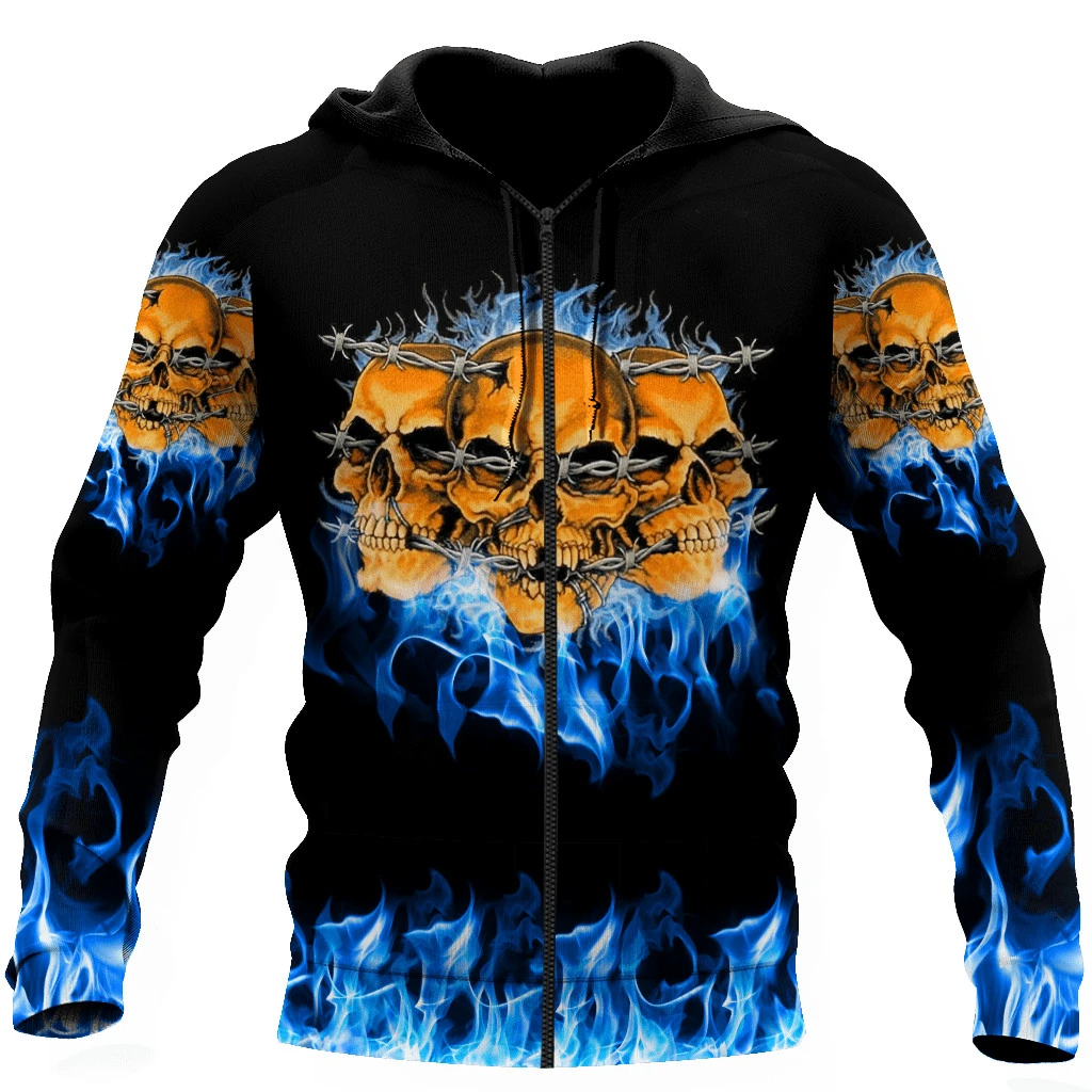 Awesome hoodie 3d all print Skull On Blue Fire Art Skulls for Men and Women, T-Shirt, Zip Hoodies, Sweatshirt NQ139