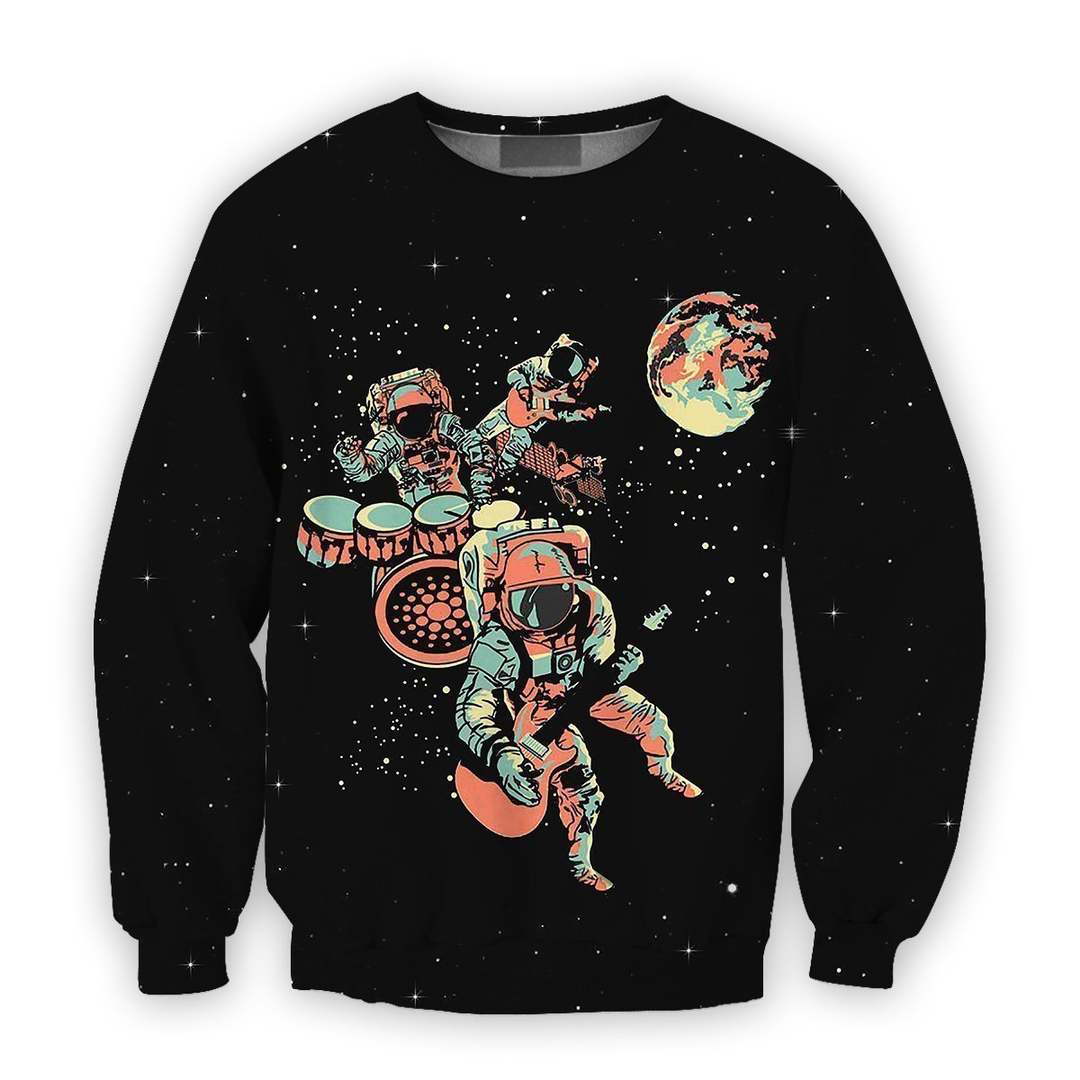 3D all over print astronaut playing musical instruments outer Space