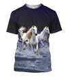 3D All Over Printing  White Horse Shirt