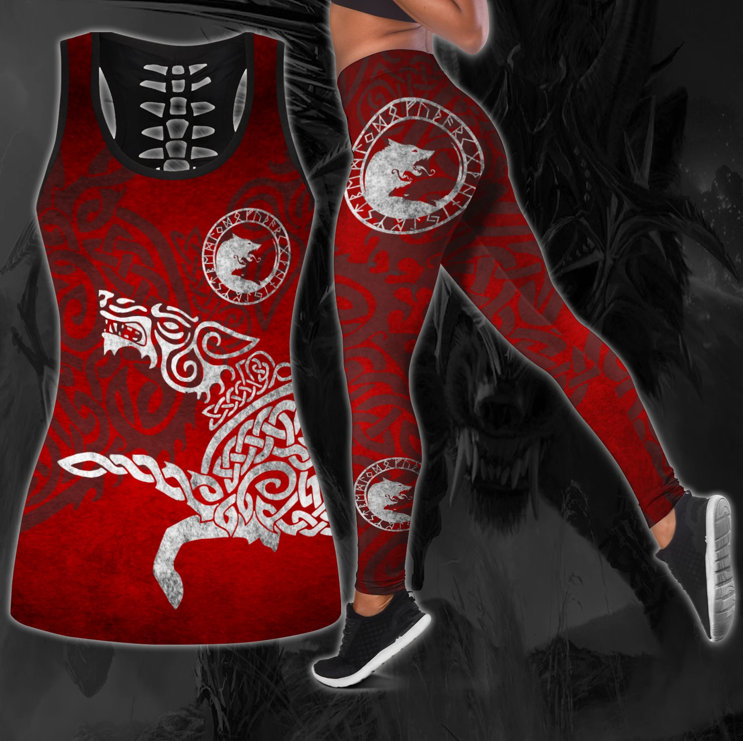 Awesome Hoodie 3D All Over Print Love Tatoo Wolf legging Combo Tank + Legging NQLG15