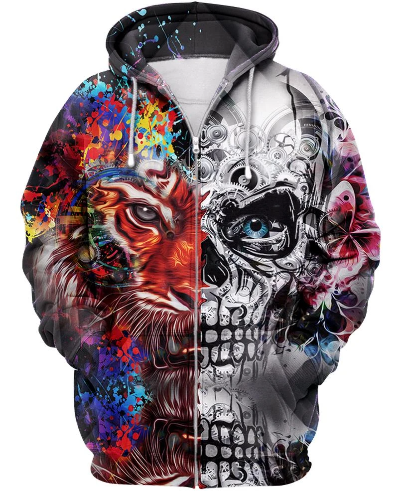 Awesome hoodie 3d all print Tiger Skull for Men and Women, T-Shirt, Zip Hoodies, Sweatshirt NQ266