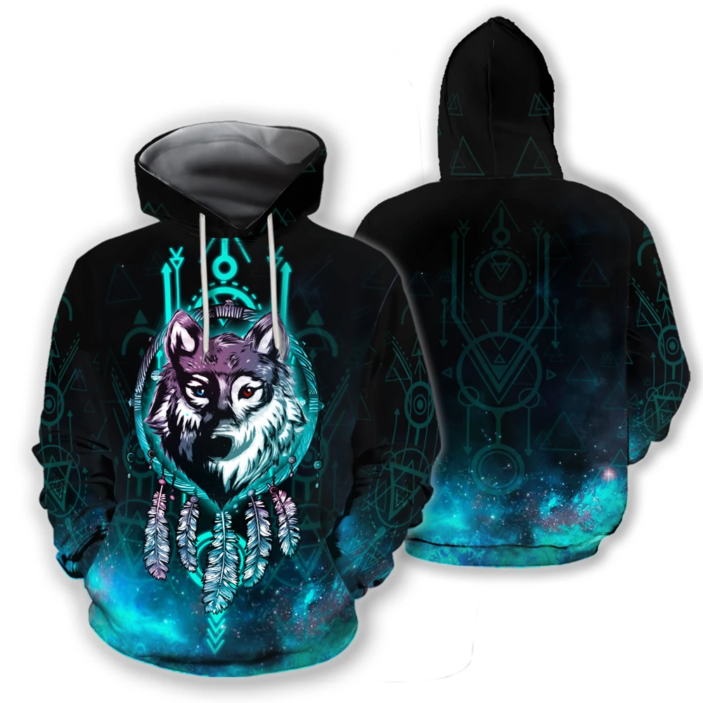 Awesome hoodie 3d all print Turquoise Wolf Dreamcatcher for Men and Women, T-Shirt, Zip Hoodies, Sweatshirt NQ416