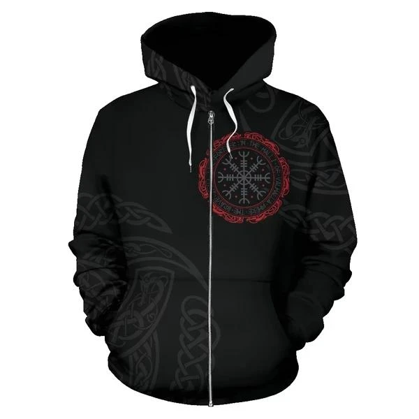 Awesome hoodied 3D ALL Print Viking Helm Of Awe Aegishjalmur Triskele-Men and Women Hoodie Zip Hoodies- VN0060