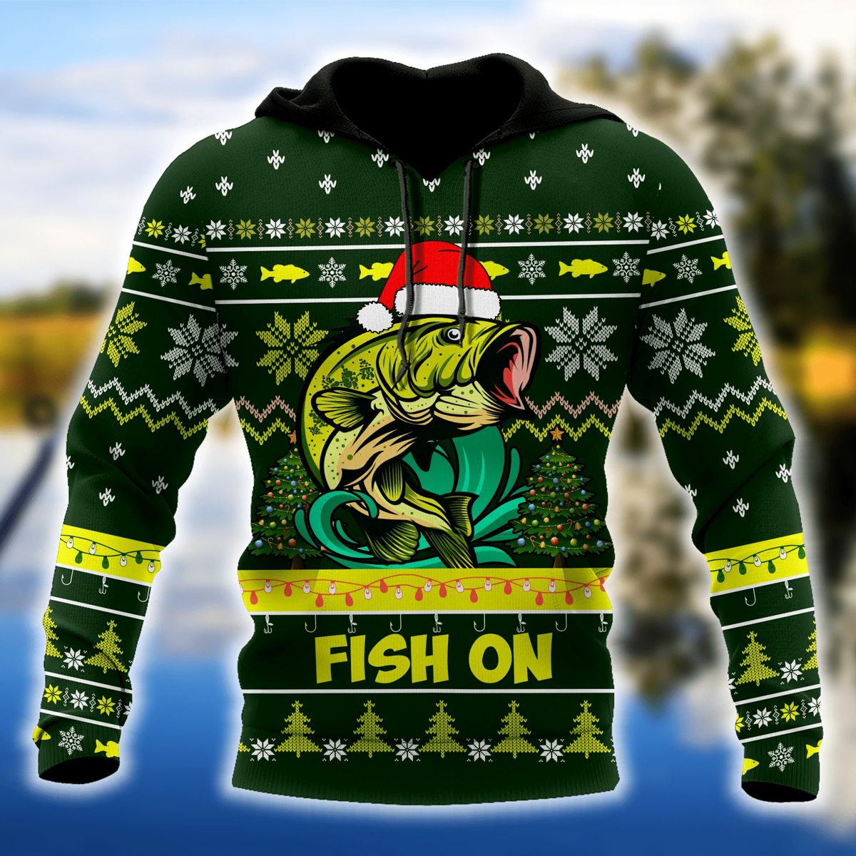 Awesome Hoodie Bass Fishing Fish on Christmas for Men and Women HBC348