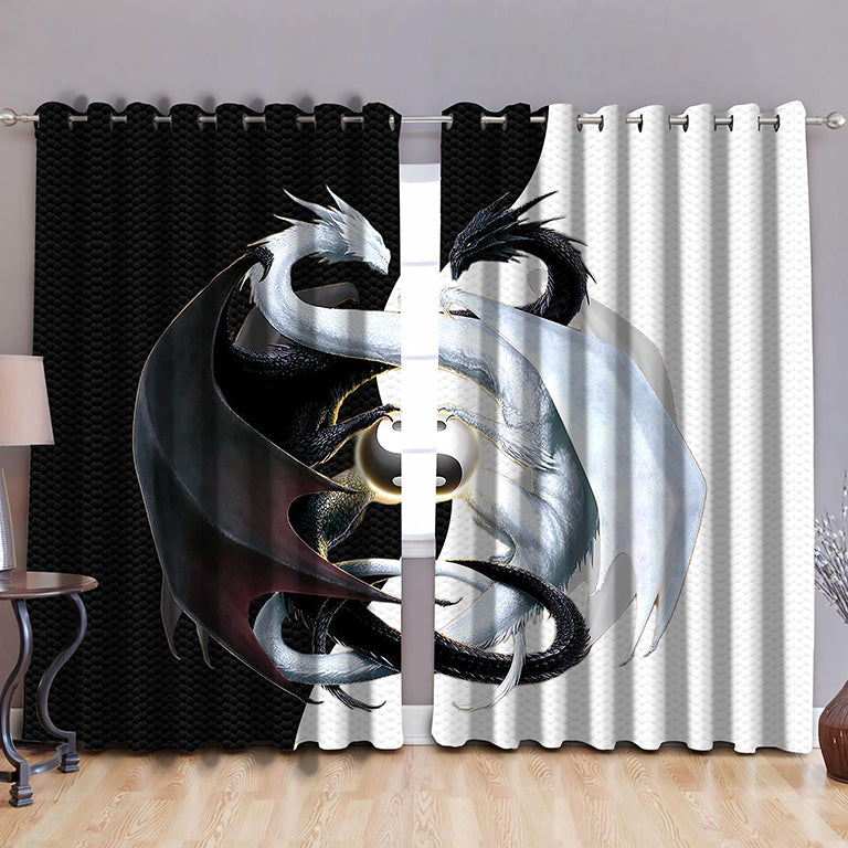 Awesome hoodie - Black & White Dragon Art Blackout Thermal Printed 3D Grommet Window Curtains THC018