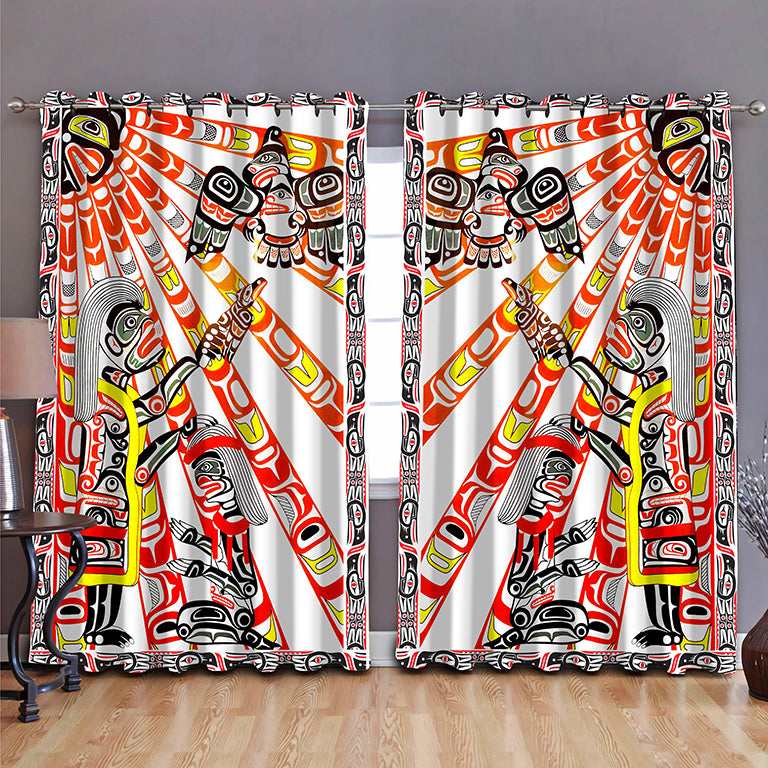 Awesome hoodie - Native Haida Culture Human and Sun Printed 3D Grommet Window Curtains THC021