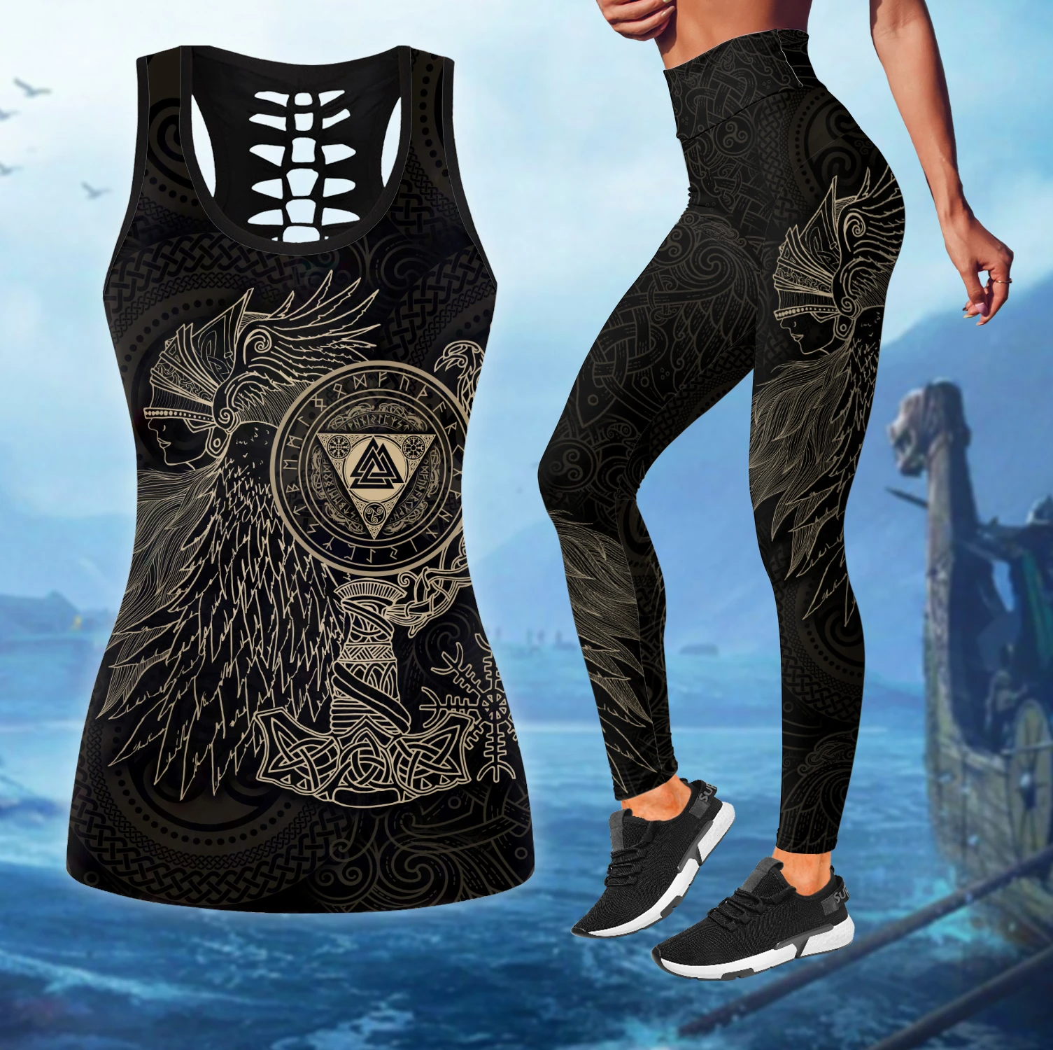 Awesome Hoodie 3D All Over Print Valknut with Helm of Awe legging Combo Tank + Legging NQLG16