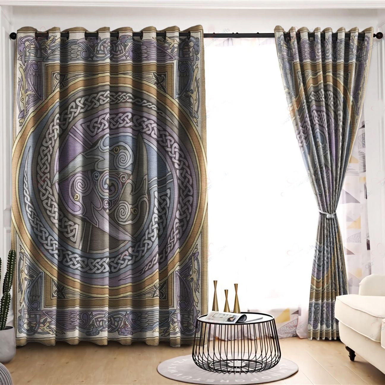 Awesome hoodied Viking Bird Pattern Art Printed 3D Grommet Window Curtains NQC0030