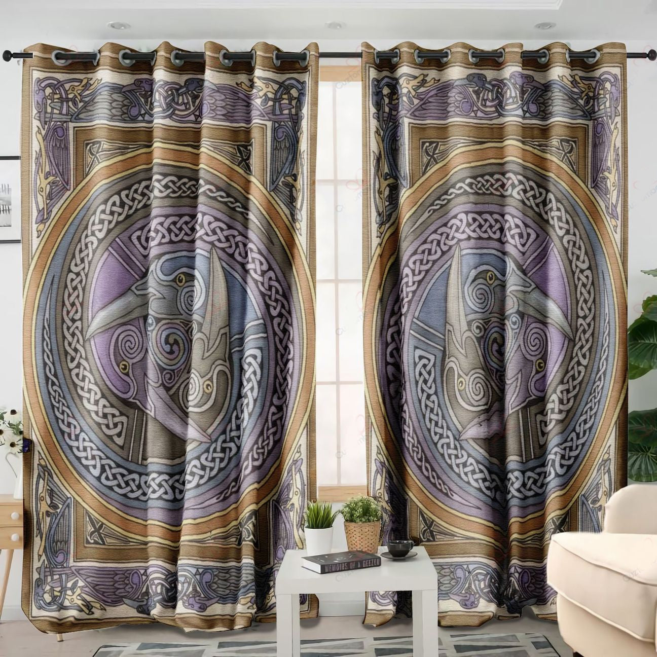 Awesome hoodied Viking Bird Pattern Art Printed 3D Grommet Window Curtains NQC0030