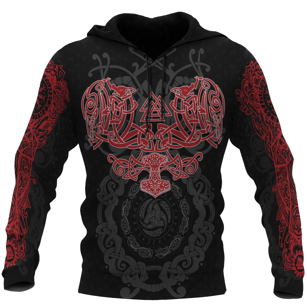 Awesome hoodie 3d all print Viking Hoodie, Mjolnir Valknut Fenrir Skoll And Hati Tattoo for Men and Women NQ0046