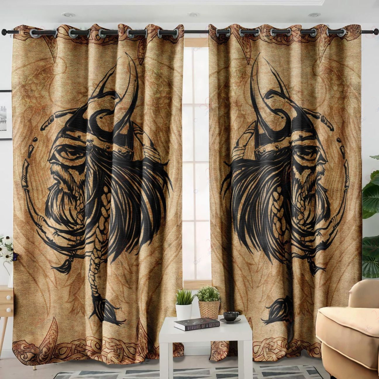 Awesome hoodied Viking Mjolnir Art Printed 3D Grommet Window Curtains NQC0033