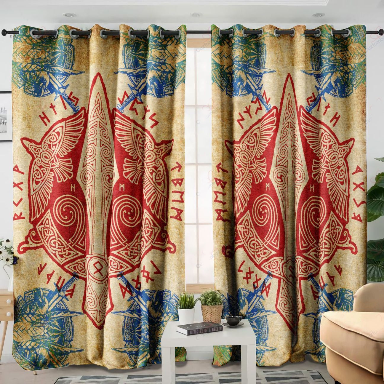 Awesome hoodied Viking Printed 3D Grommet Window Curtains NQC0034