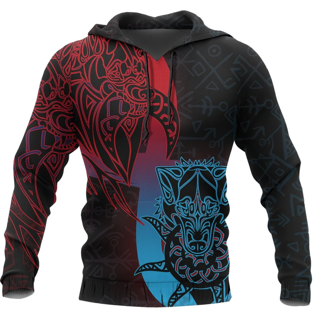 Awesome hoodie 3d all print Viking Pullover Hoodie, Fenrir Runes Tattoo Hoodie for Men and Women NQ0045