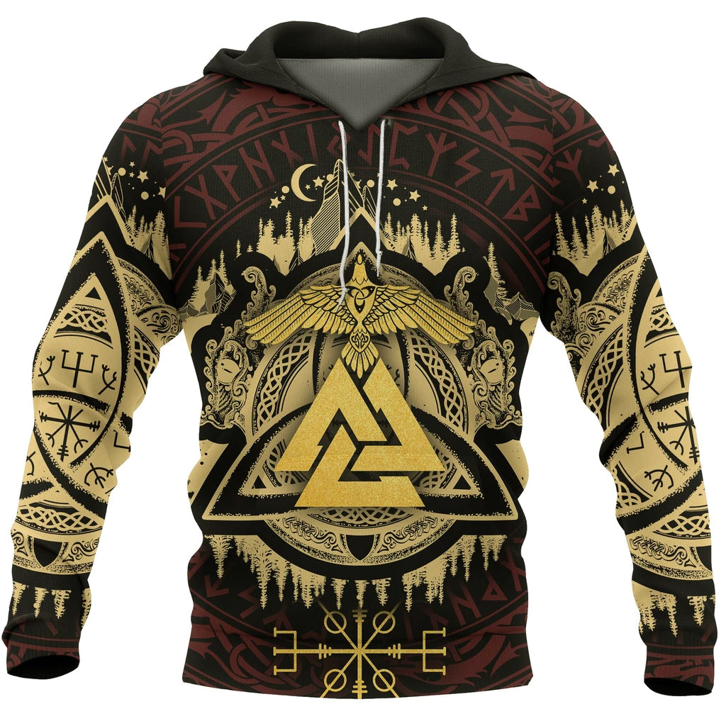 Awesome hoodie 3d all print Viking Pullover Hoodie, Valknut Raven Celtic Vegvisir for Men and Women NQ0039
