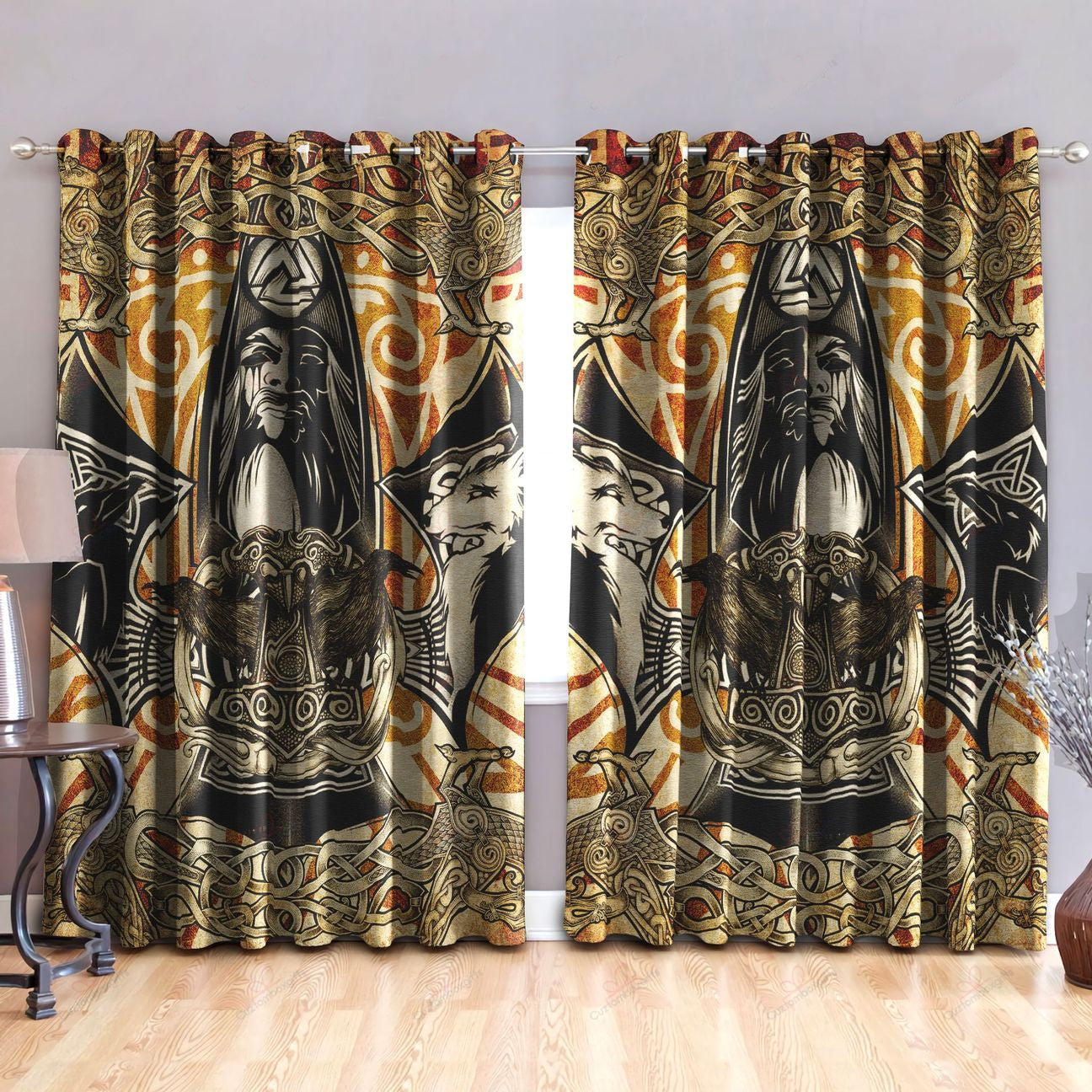 Awesome hoodied Viking Raven Printed 3D Grommet Window Curtains NQC0035