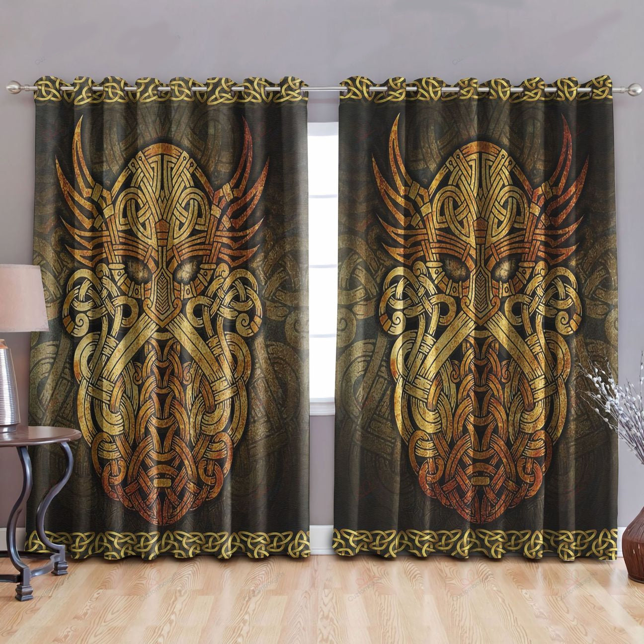 Awesome hoodied Viking Vintage Printed 3D Grommet Window Curtains NQC0036