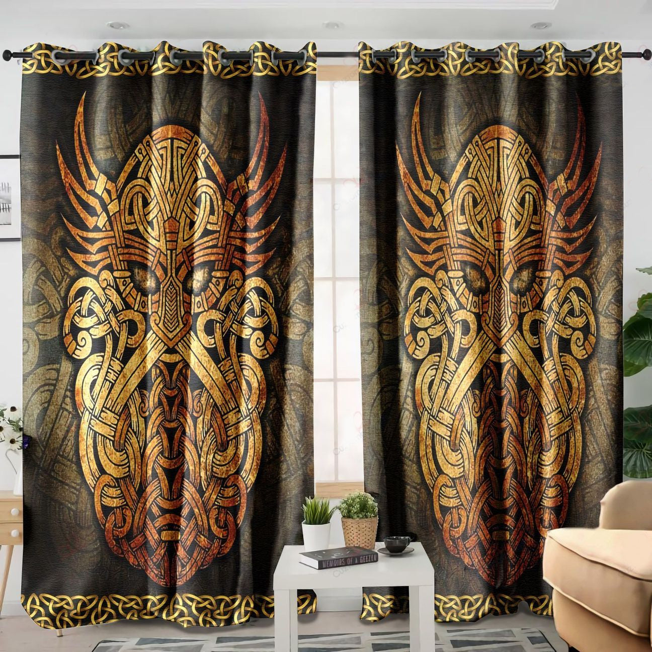 Awesome hoodied Viking Vintage Printed 3D Grommet Window Curtains NQC0036