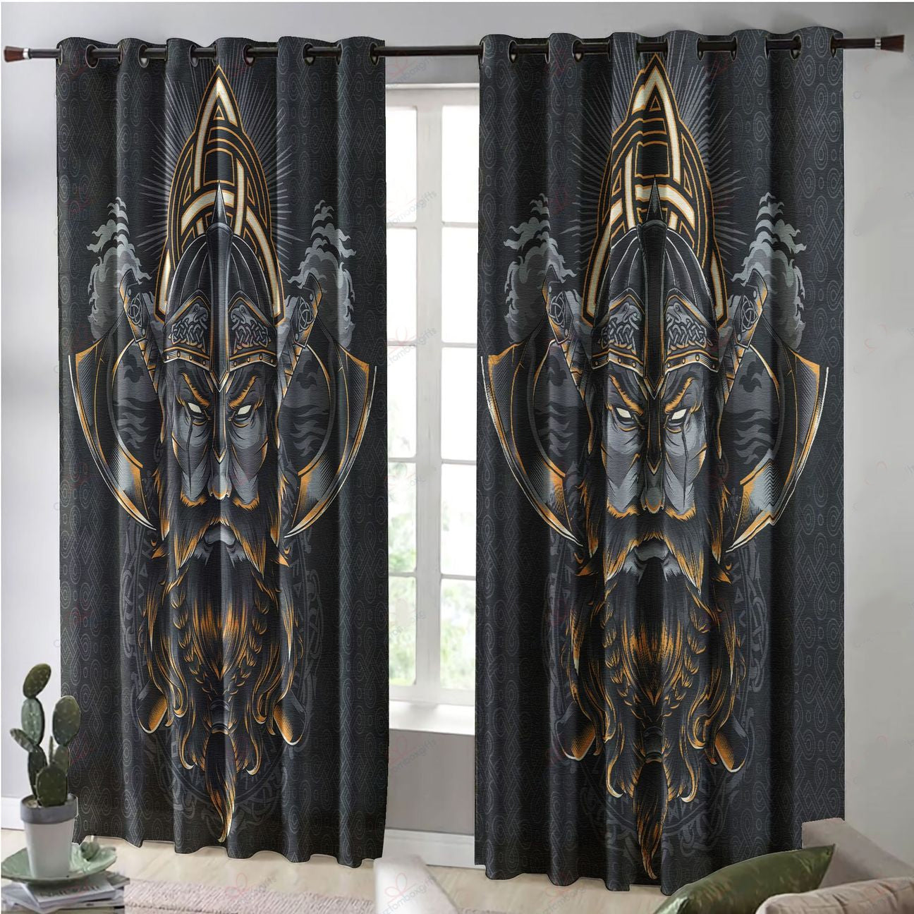 Awesome hoodied Viking Warrior Printed 3D Grommet Window Curtains NQC0037