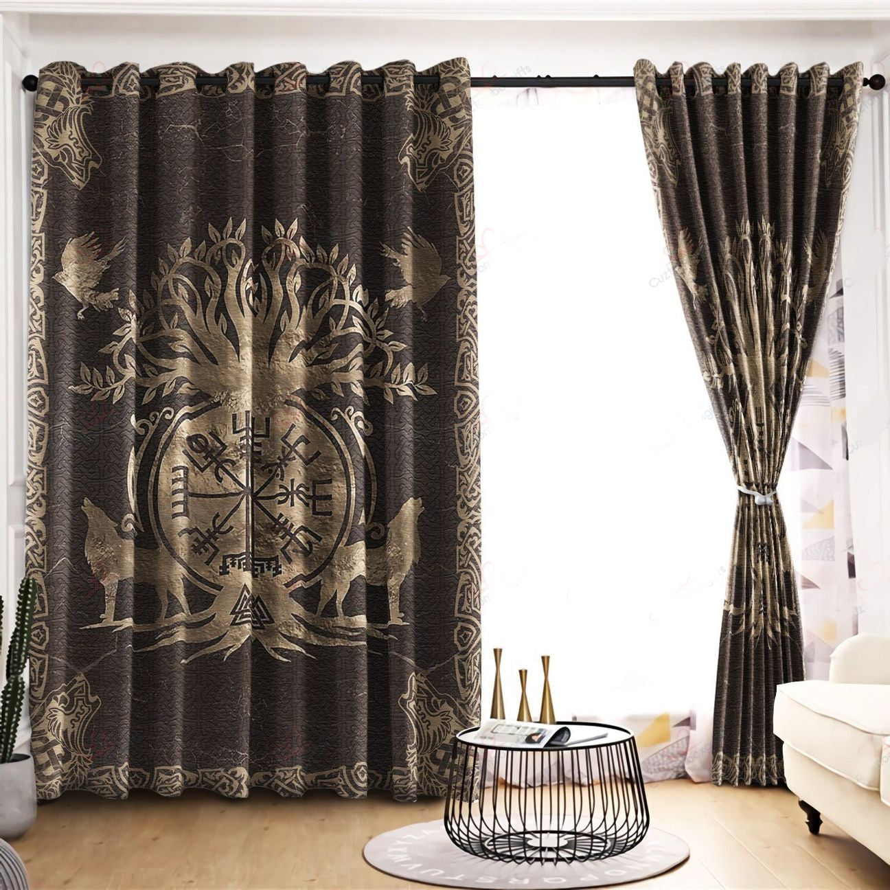 Awesome hoodied Viking Wolf Printed 3D Grommet Window Curtains NQC0038
