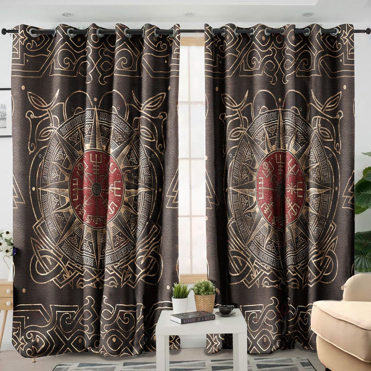Awesome hoodied Vikings Art Printed 3D Grommet Window Curtains NQC0039
