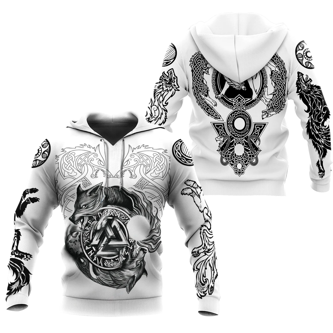 Awesome hoodie 3d all print Vikings Double Wolves for Men and Women, T-Shirt, Zip Hoodies, Sweatshirt NQ418