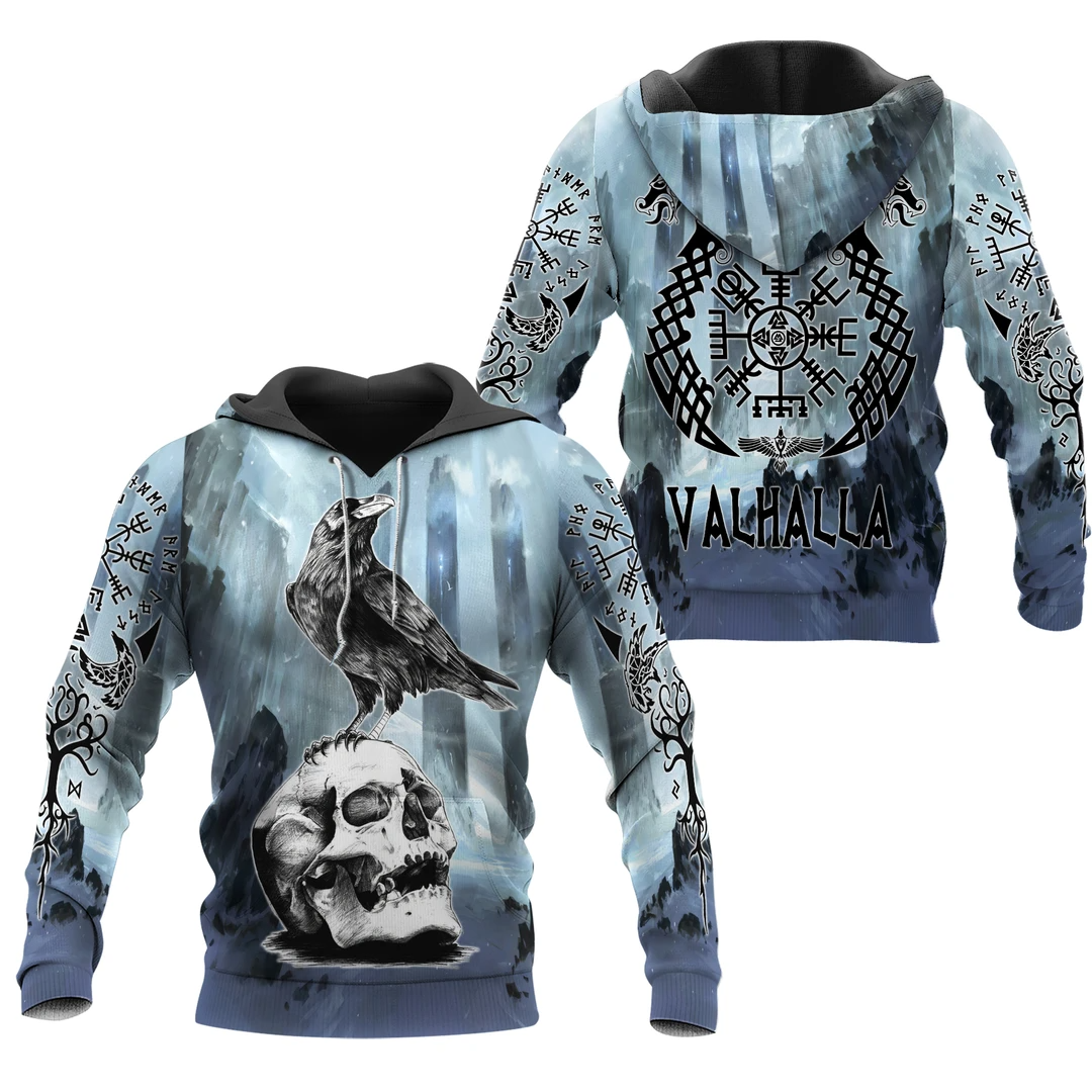 Awesome hoodie 3d all print Vikings Raven & Skull- Electric Blue for Men and Women, T-Shirt, Zip Hoodies, Sweatshirt NQ419