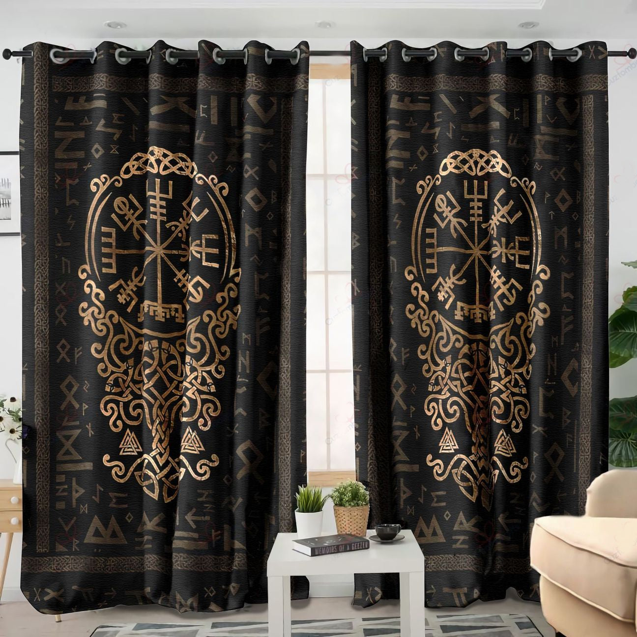 Awesome hoodied Vikings Art Printed 3D Grommet Window Curtains NQC0040