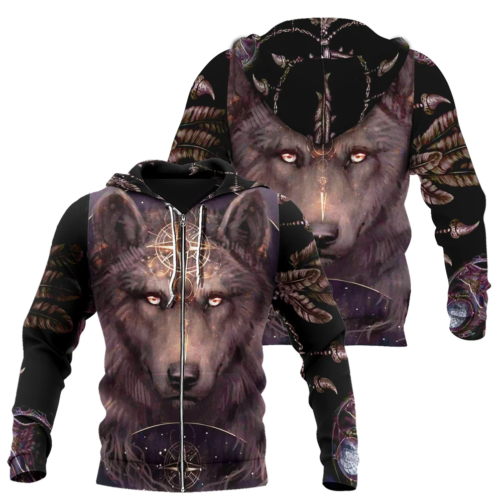 Awesome hoodie 3d all print Wizard Brown Wolf With Red Eyes Hoodie for Men and Women, T-shirt, Zip Hoodies, Sweatshirt NQ257