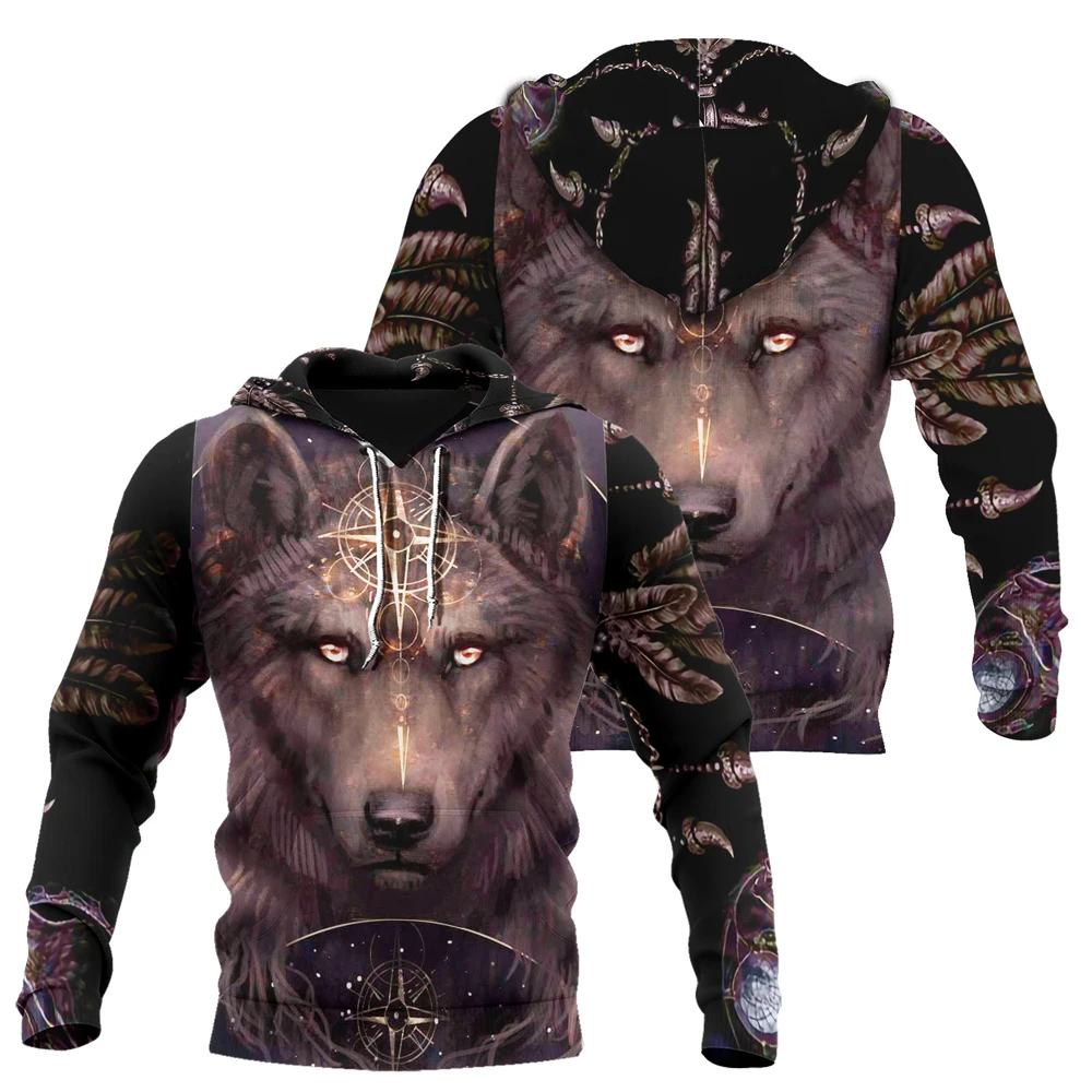 Awesome hoodie 3d all print Wizard Brown Wolf With Red Eyes Hoodie for Men and Women, T-shirt, Zip Hoodies, Sweatshirt NQ257