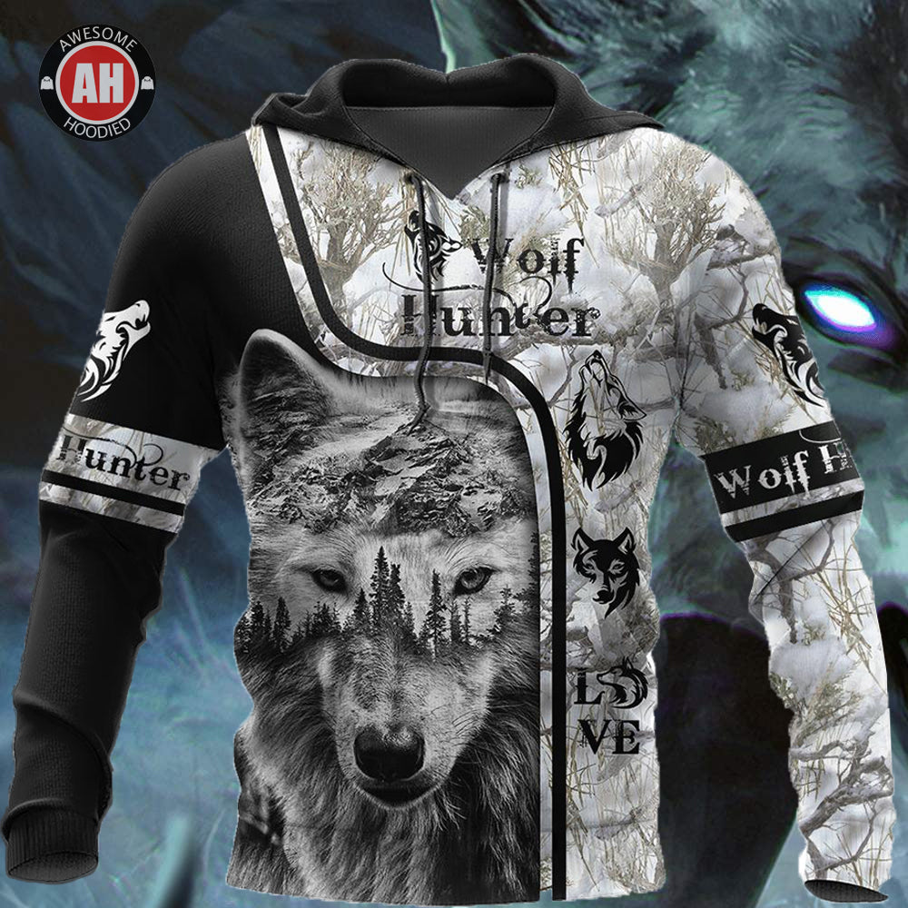 3D All Over Print Wolf Hunter for Men and Women, T-Shirt, Zip Hoodies, Sweatshirt HBC0026