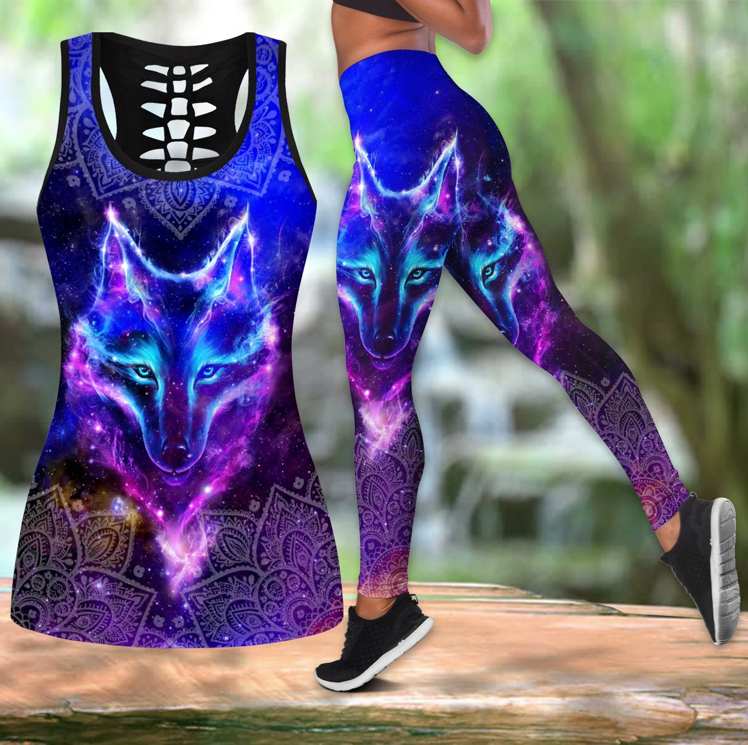 Awesome Hoodie 3D All Over Print Wolf purple Combo Tank + Legging NQLG005
