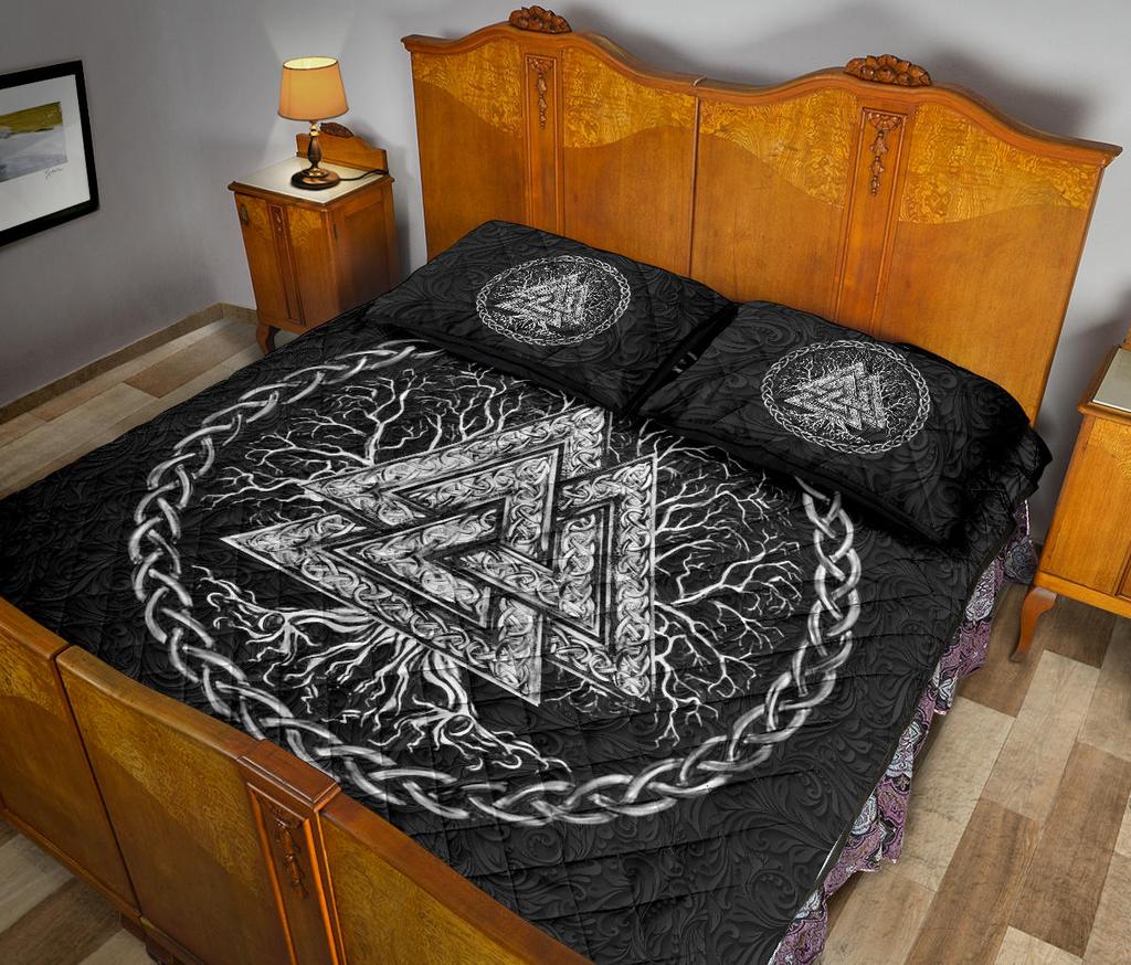 Awesome Hoodied Viking Quilt Bed Set, Yggdrasil Valknut - VNBD0008
