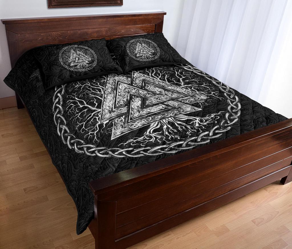 Awesome Hoodied Viking Quilt Bed Set, Yggdrasil Valknut - VNBD0008