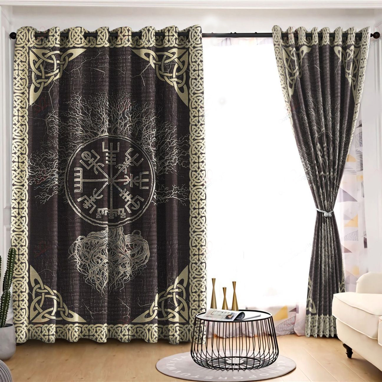 Awesome hoodied Yggdrasil Viking Printed 3D Grommet Window Curtains NQC0042