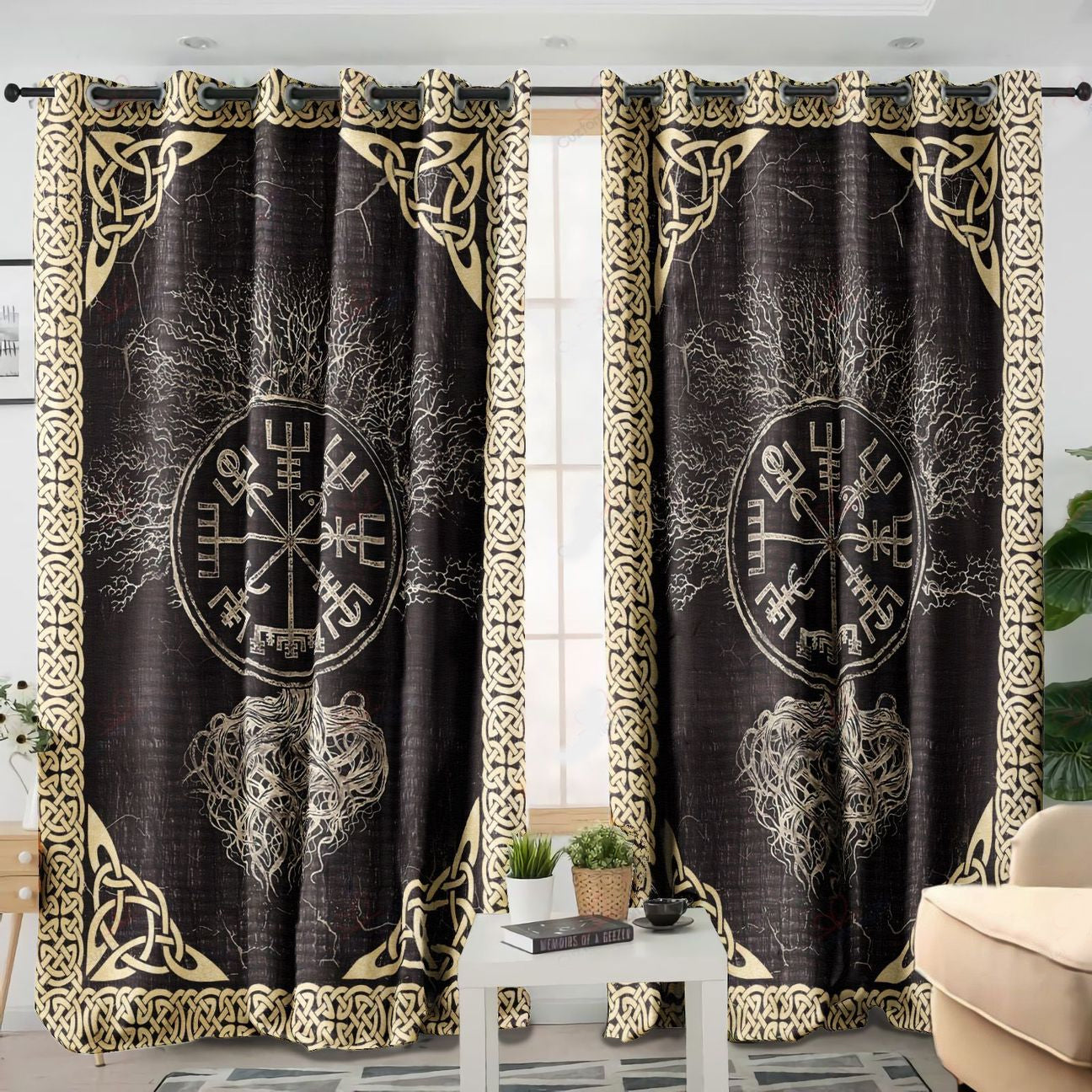 Awesome hoodied Yggdrasil Viking Printed 3D Grommet Window Curtains NQC0042