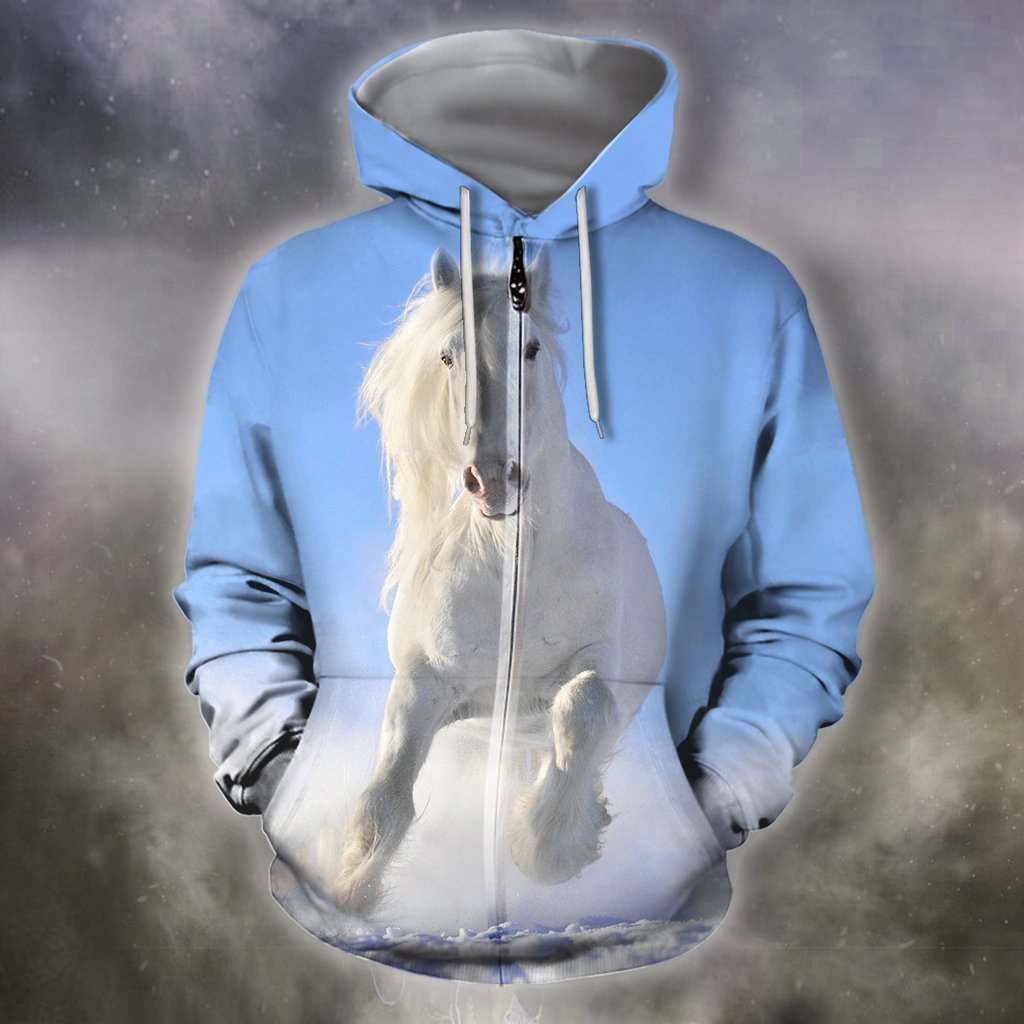3D All Over Print White Horse Blue Sky Shirts