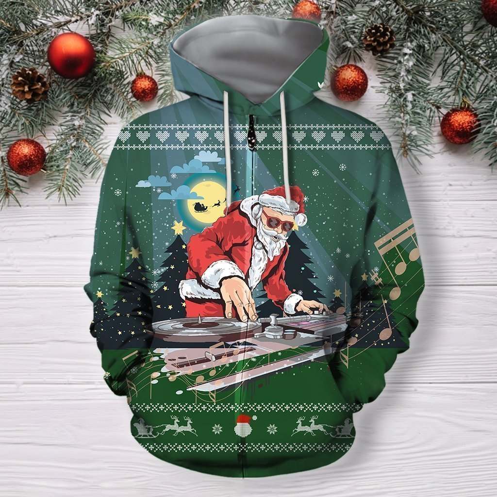 3D All Over Print Green Santa DJ Shirts