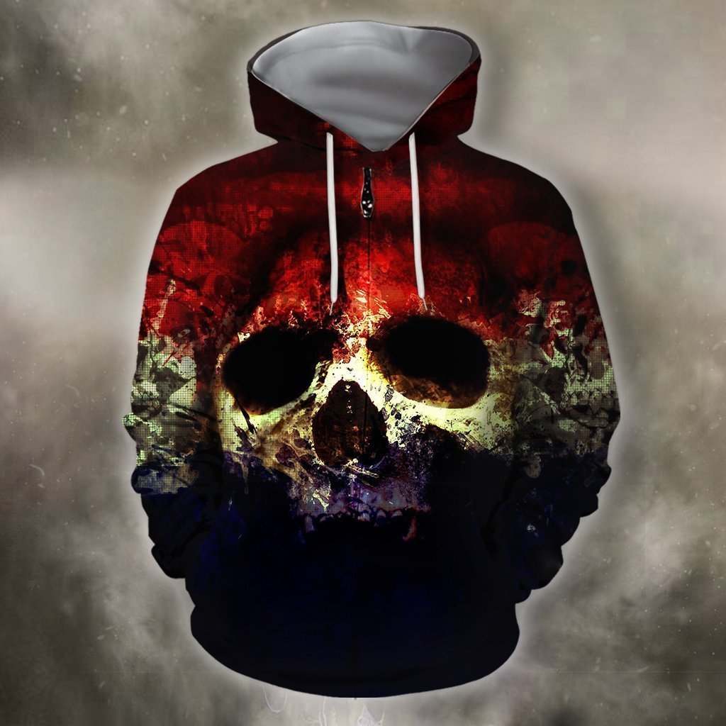 3D All Over Printing Black And White Skull Shirts