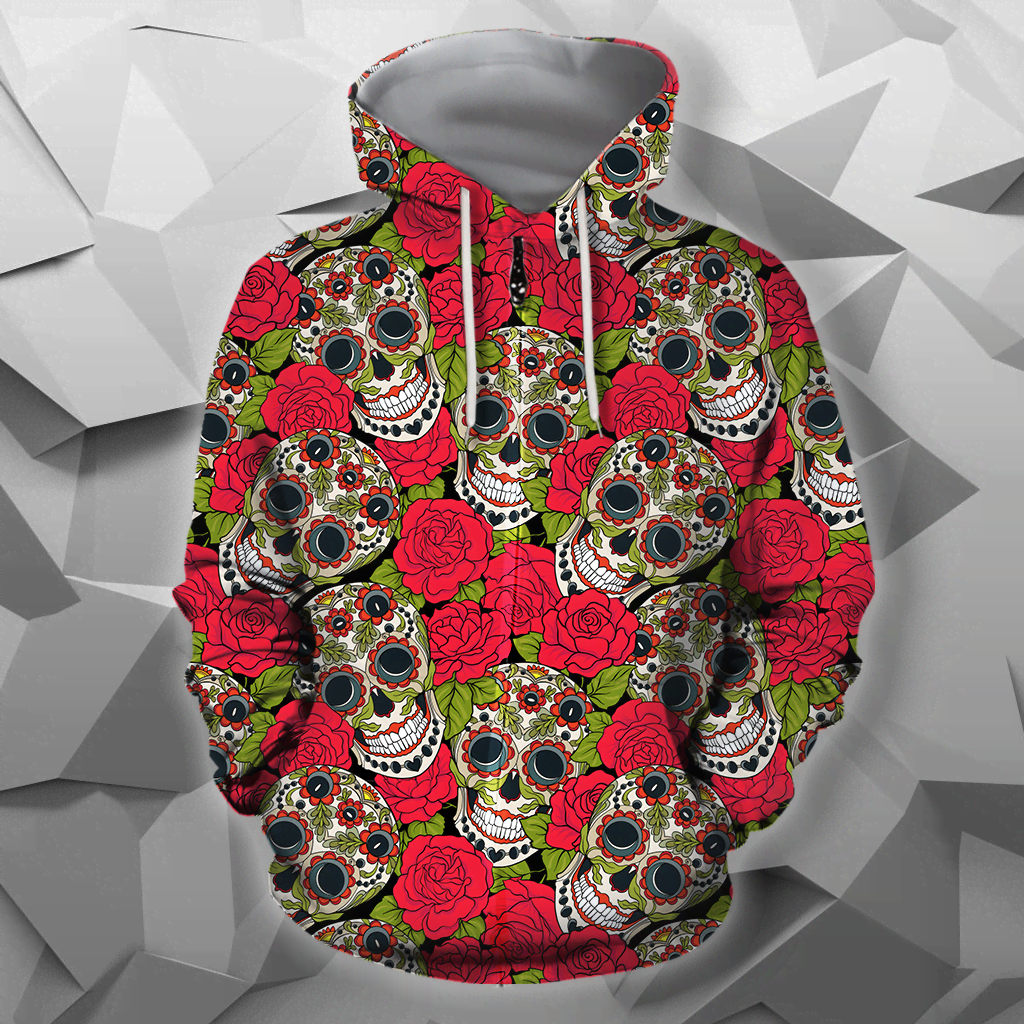 3D All Over Print Roses And Skulls Shirts